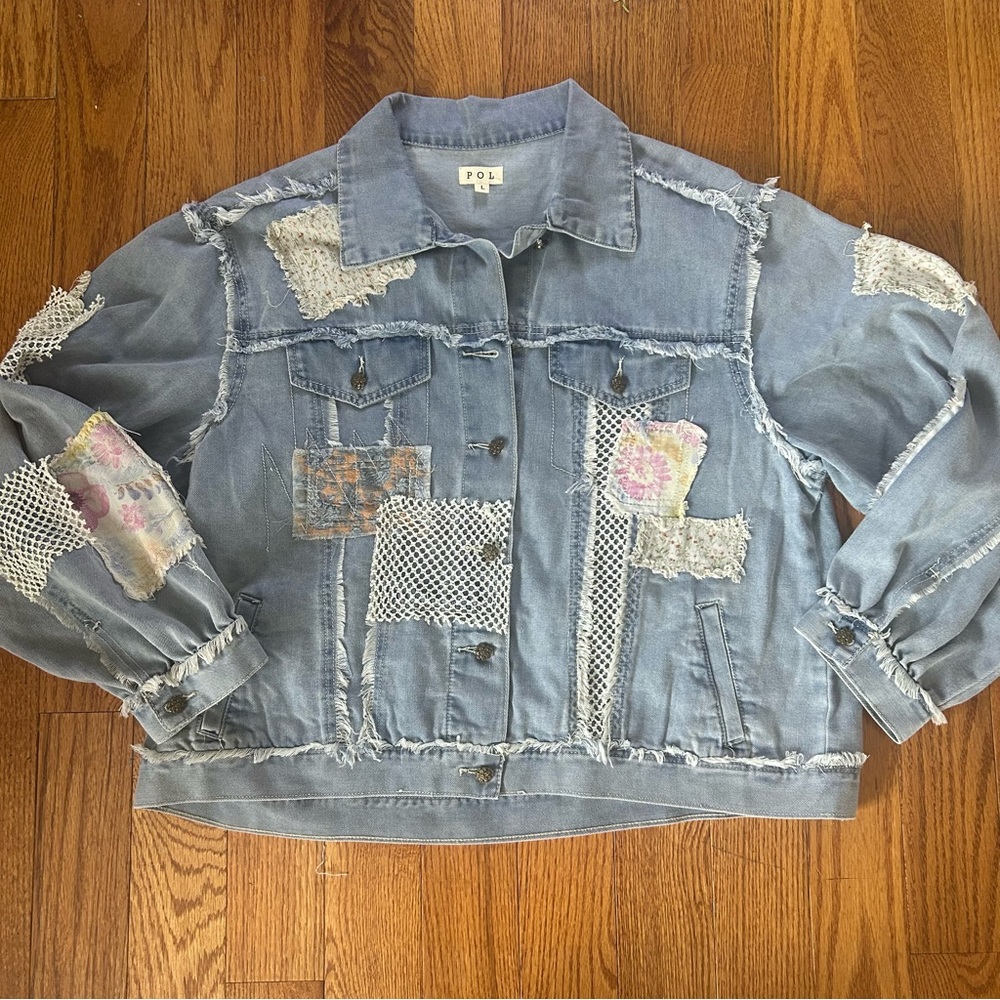 Pol Patchwork Denim Jacket Large Oversized Fit Ba… - image 7